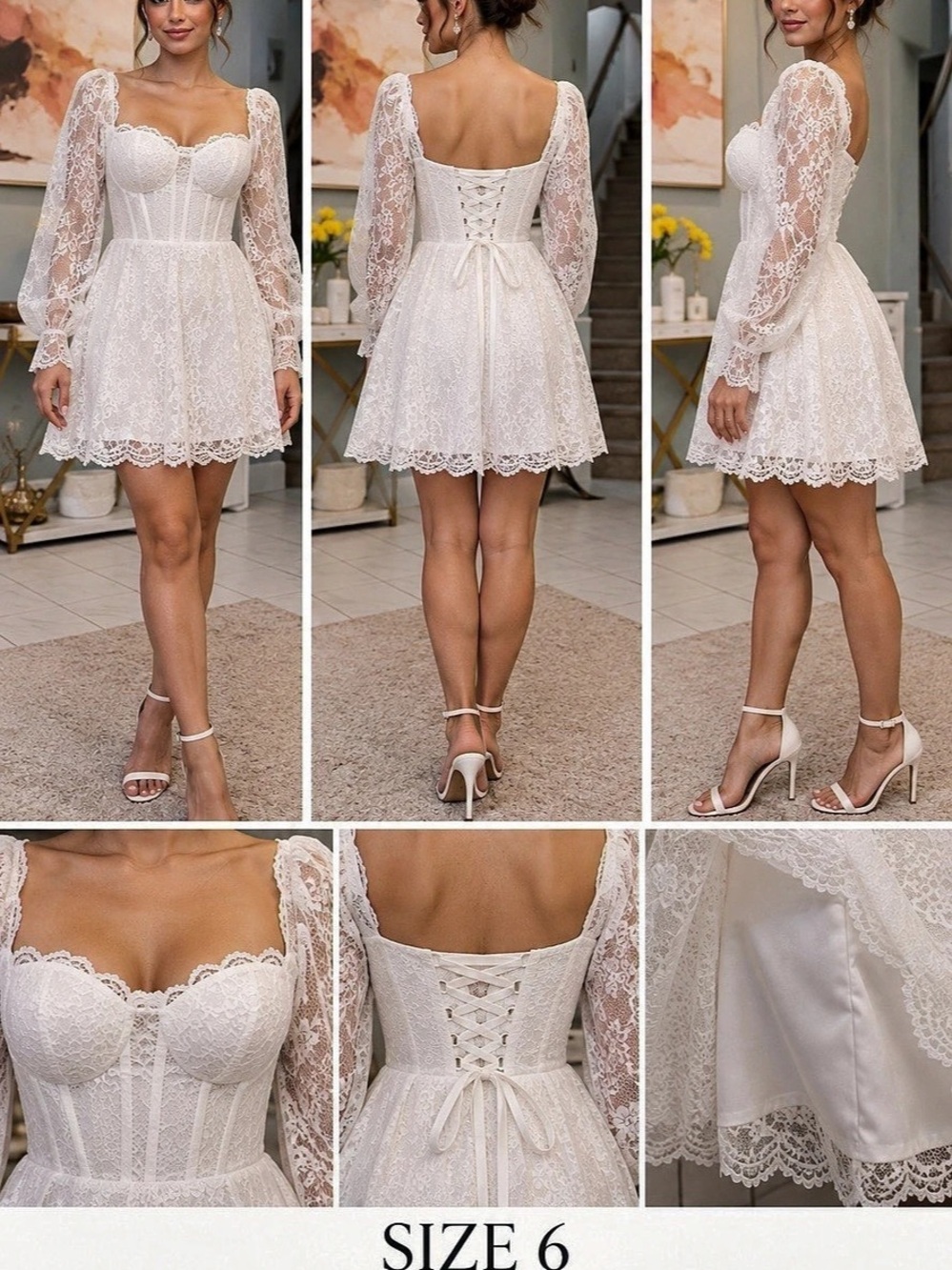 Oh Polly Andreia White Lace Mini Dress Size 6